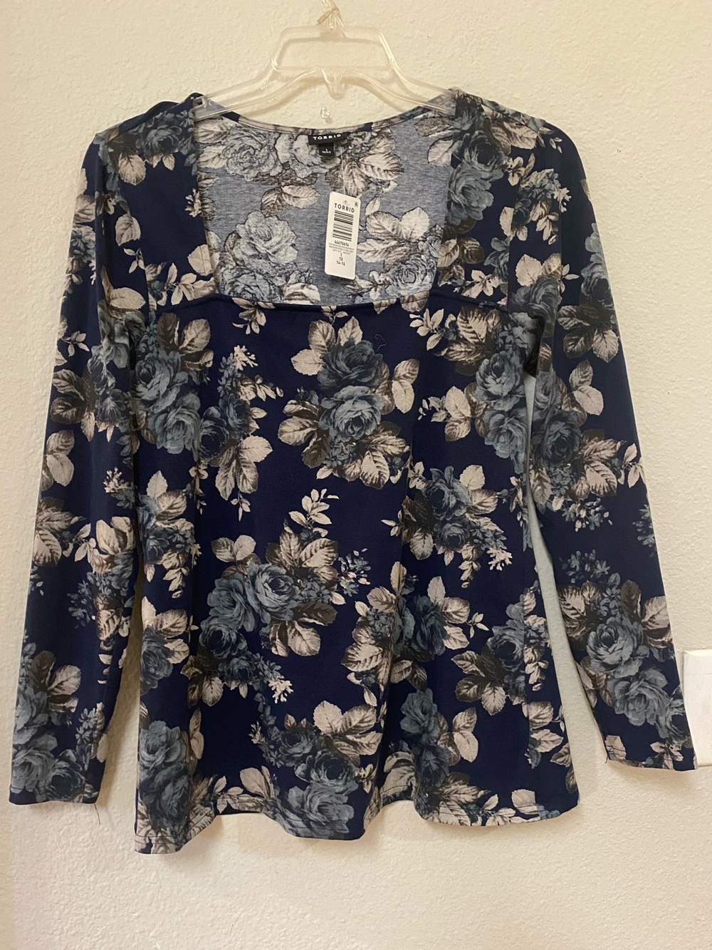 Torrid Navy Blue Floral Long Sleeve Square Neck Top - Quick List For Live
